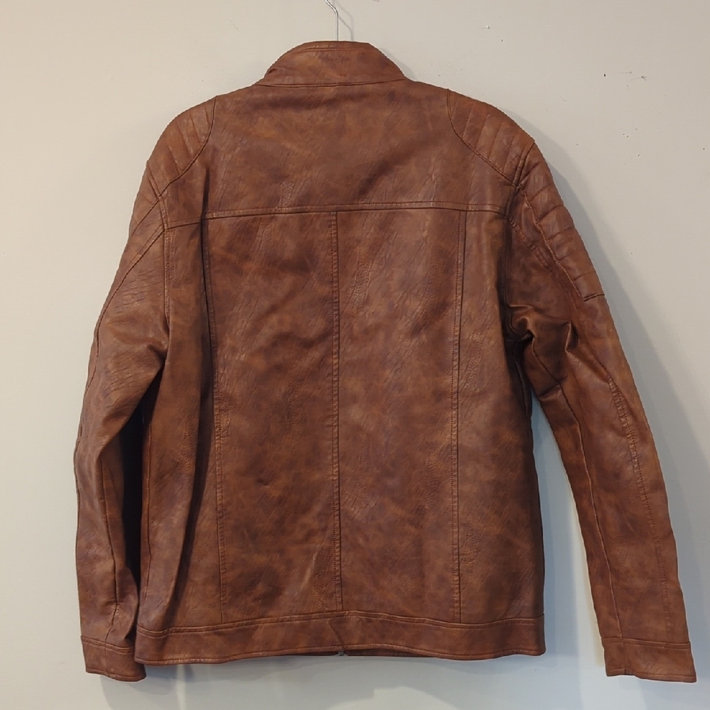 Men's Brown Faux Leather Biker Jacket size Large - Picture 7 of 10